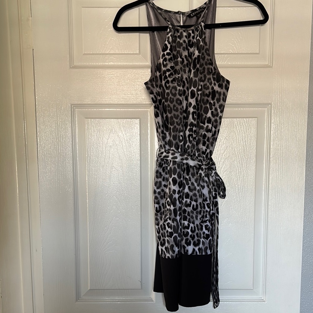 Express Black and White Halter Sheath Midi Dress